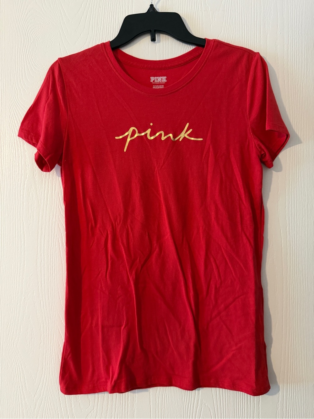 PINK Victoria's Secret Red Short-Sleeve Tee with Gold Script